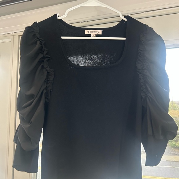 Black Ruffled Sleeve Top - Picture 2 of 5